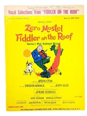 Vintage Vocal Selections From Fiddler On The Roof Sheet Music 1964 Musical